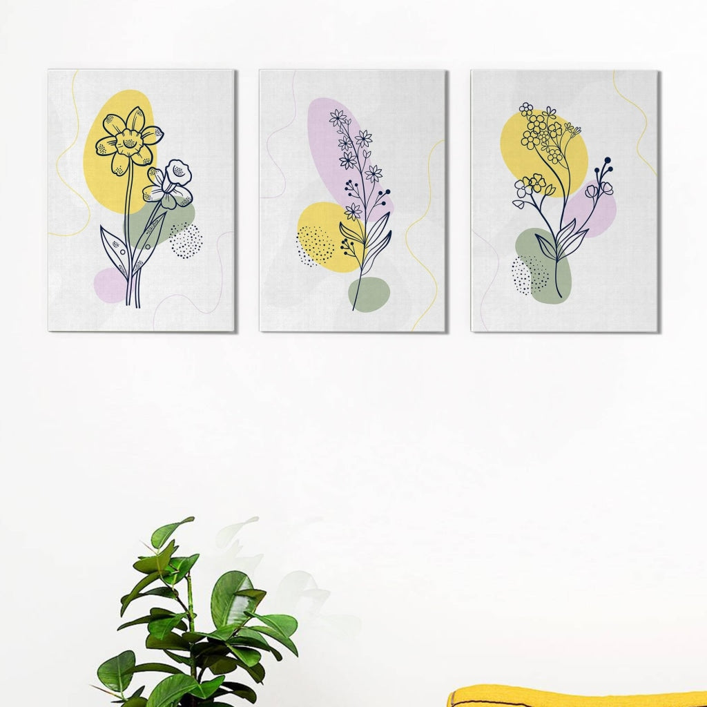 Delicate Floral 3 Panels Art Frame For Wall Decor- Funkydecors Xs / Canvas Posters Prints &amp; Visual