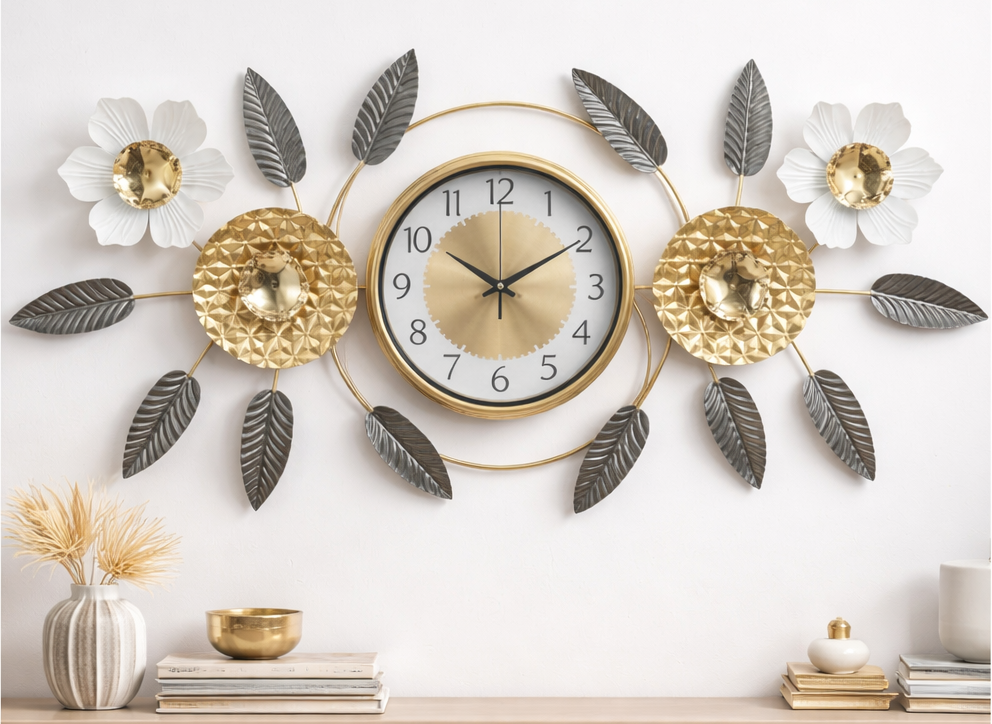 designer wall clock for living room gold white