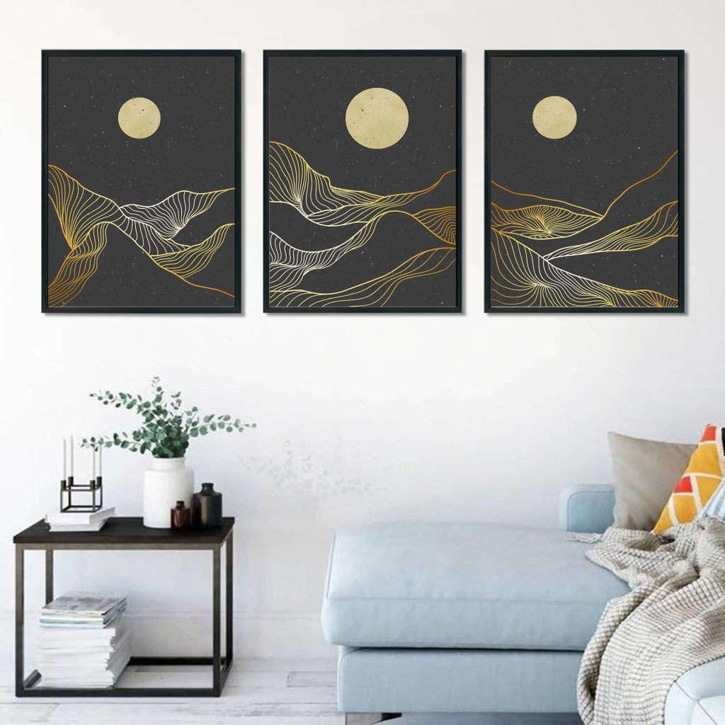 Dreamy Night - Minimal 3 Panels Art Frame For Wall Decor- Funkydecors Xs / Black Posters Prints &amp;