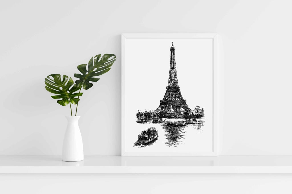 Eiffel Tower - Achromatic Art Frame For Wall Decor- Funkydecors Xs / White Posters Prints &amp; Visual