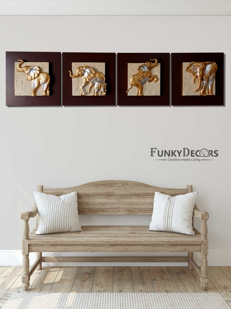 Elephants Modern 3D Stone Carving Wall Art - Set Of 4