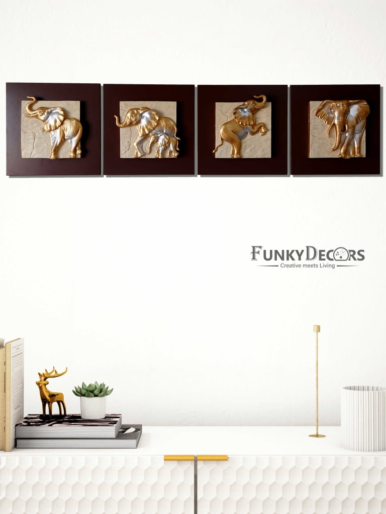 Elephants Modern 3D Stone Carving Wall Art - Set Of 4