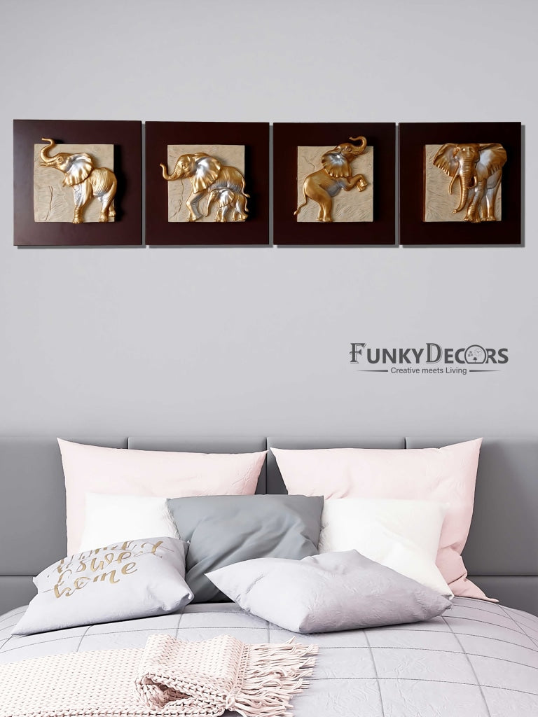 Elephants Modern 3D Stone Carving Wall Art - Set Of 4