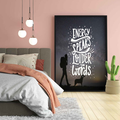 Energy Speaks Louder Than Words - Motivation Quotes Art Frame For Wall Decor- Funkydecors Xs / Black