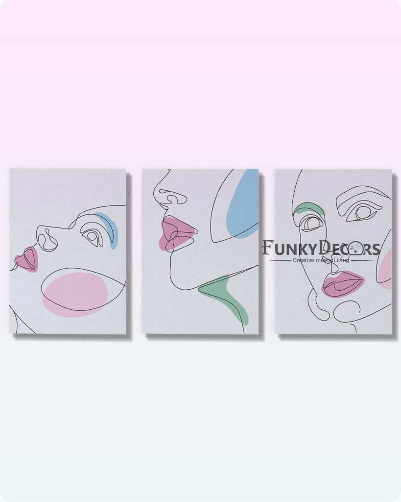 Face Line 3 Panels Art Frame For Wall Decor- Funkydecors Posters Prints & Visual Artwork