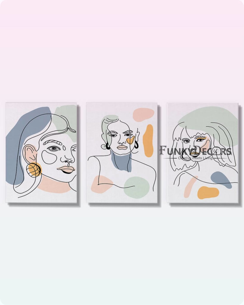 Face Line 3 Panels Art Frame For Wall Decor- Funkydecors Posters Prints &amp; Visual Artwork