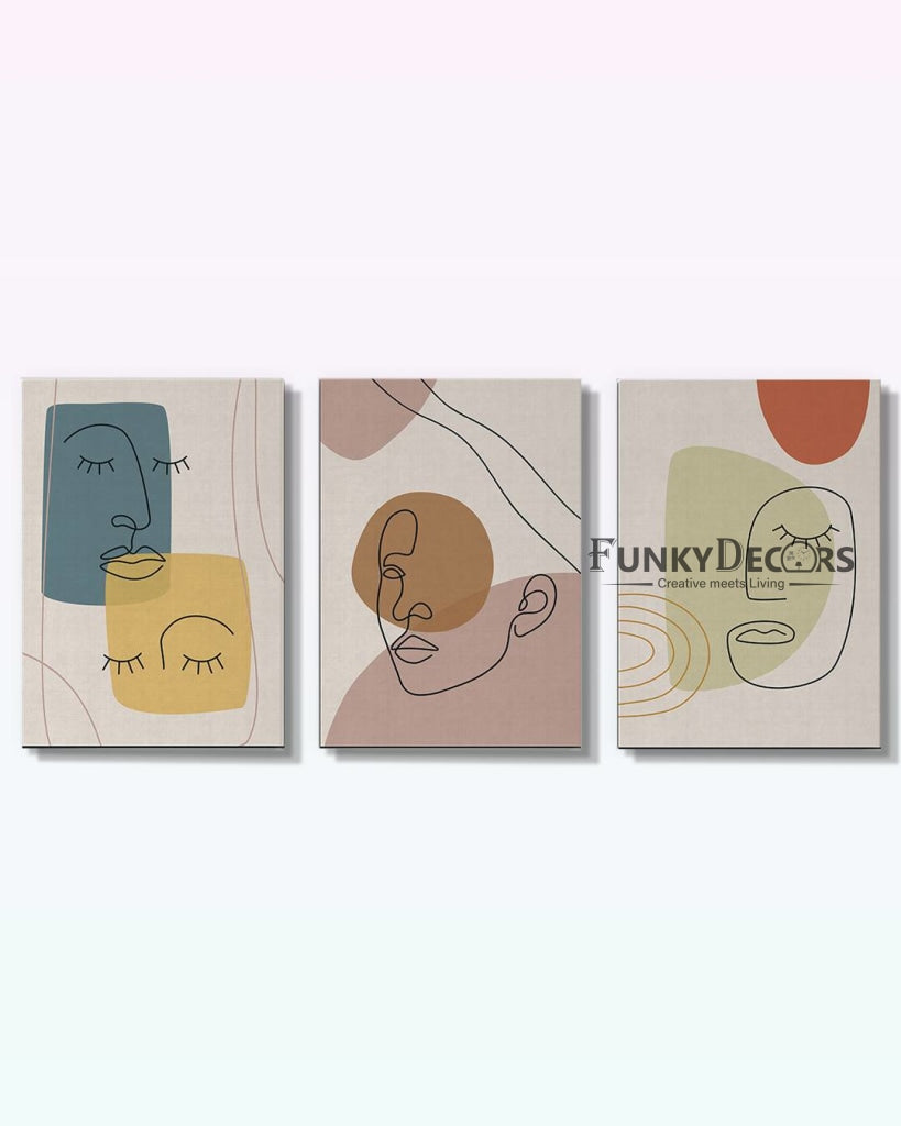 Face Line 3 Panels Art Frame For Wall Decor- Funkydecors Posters Prints & Visual Artwork