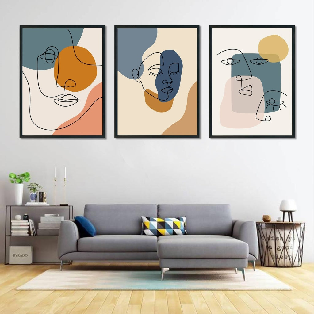 Face Line 3 Panels Art Frame For Wall Decor- Funkydecors Xs / Black Posters Prints &amp; Visual Artwork