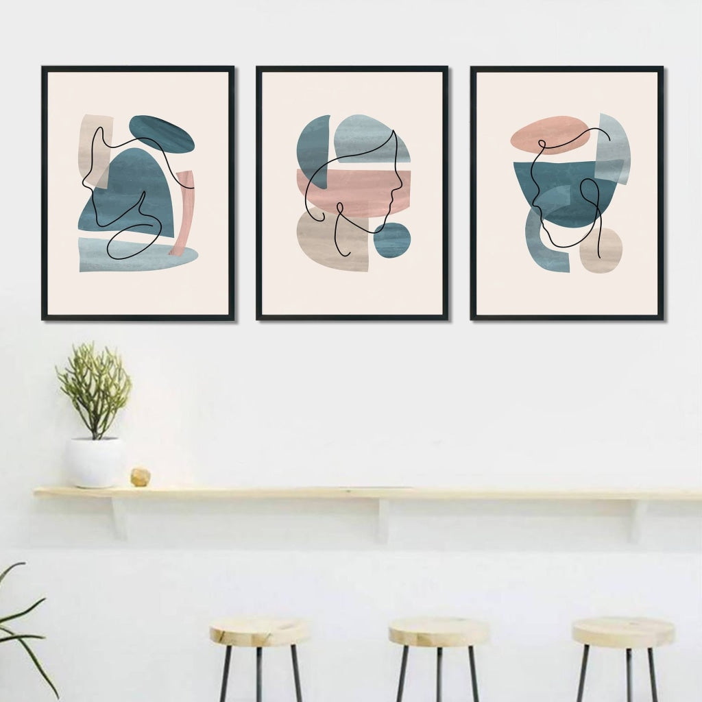 Face Line 3 Panels Art Frame For Wall Decor- Funkydecors Xs / Black Posters Prints &amp; Visual Artwork