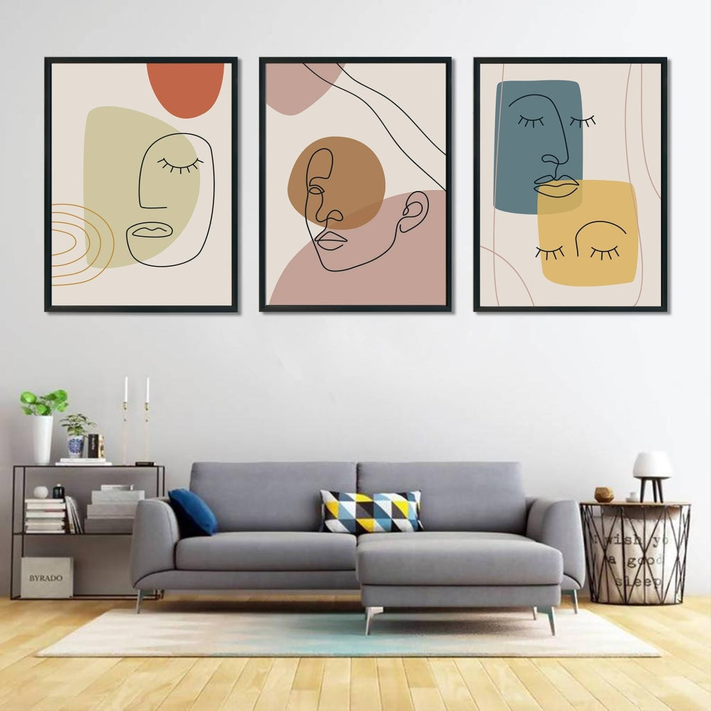 Face Line 3 Panels Art Frame For Wall Decor- Funkydecors Xs / Black Posters Prints &amp; Visual Artwork