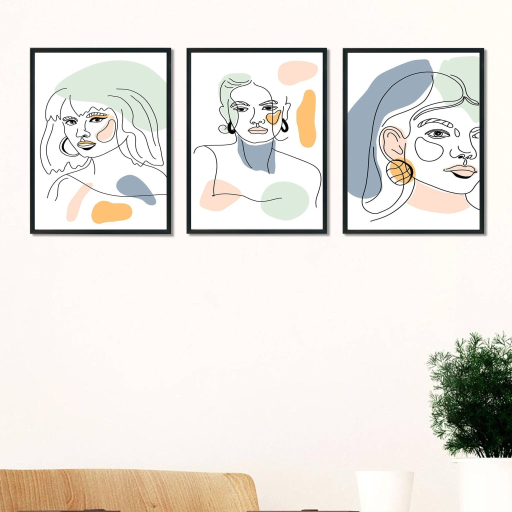 Face Line 3 Panels Art Frame For Wall Decor- Funkydecors Xs / Black Posters Prints &amp; Visual Artwork