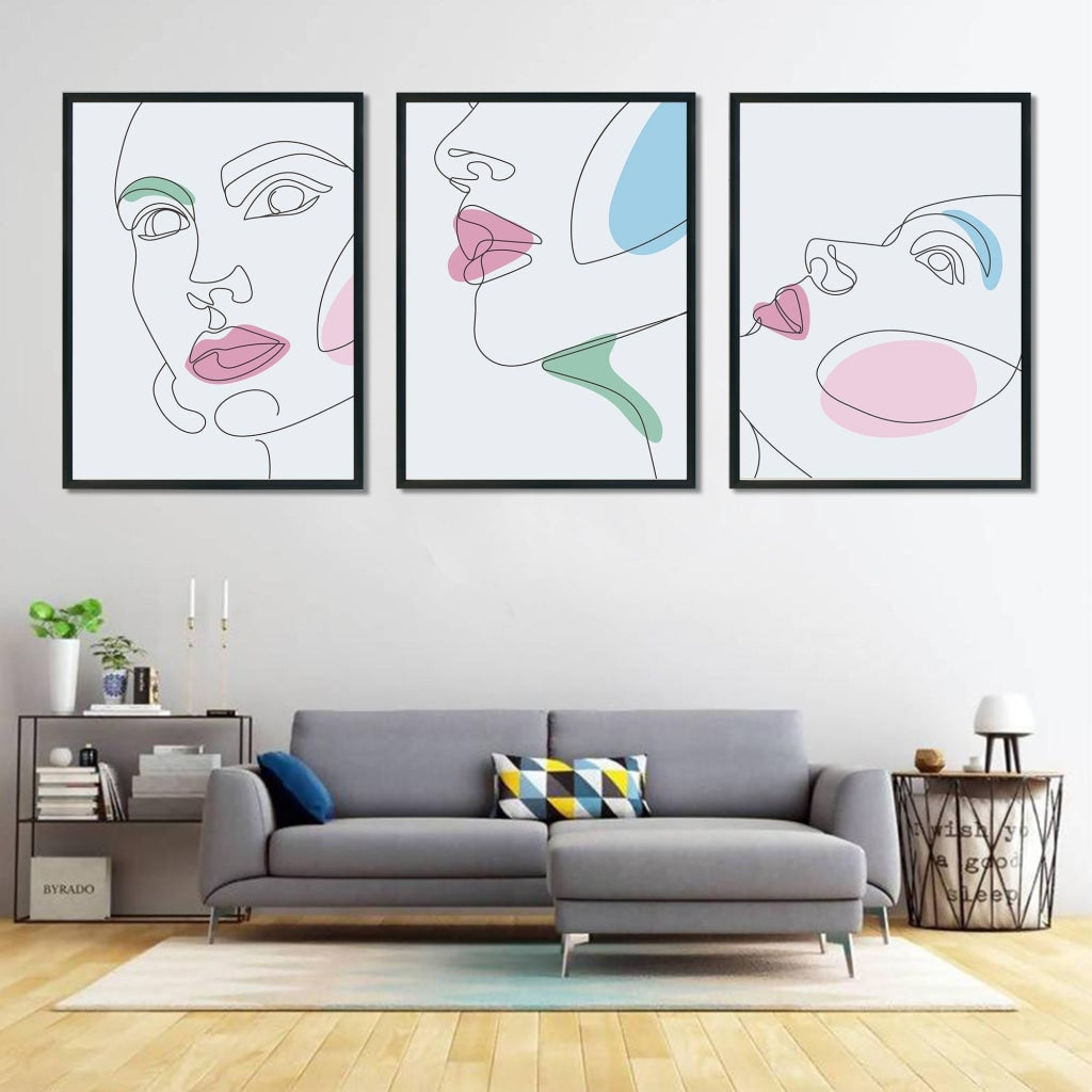 Face Line 3 Panels Art Frame For Wall Decor- Funkydecors Xs / Black Posters Prints &amp; Visual Artwork