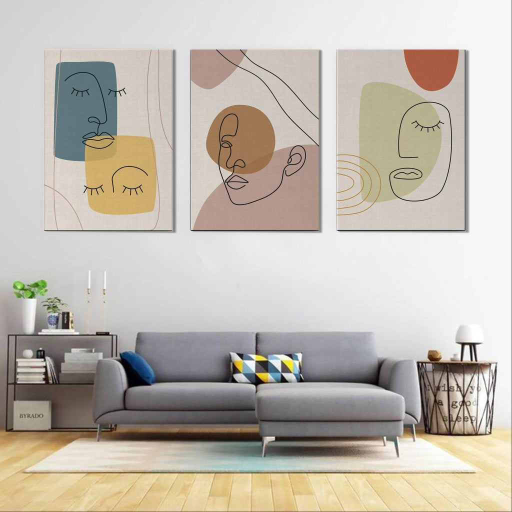 Face Line 3 Panels Art Frame For Wall Decor- Funkydecors Xs / Canvas Posters Prints &amp; Visual Artwork
