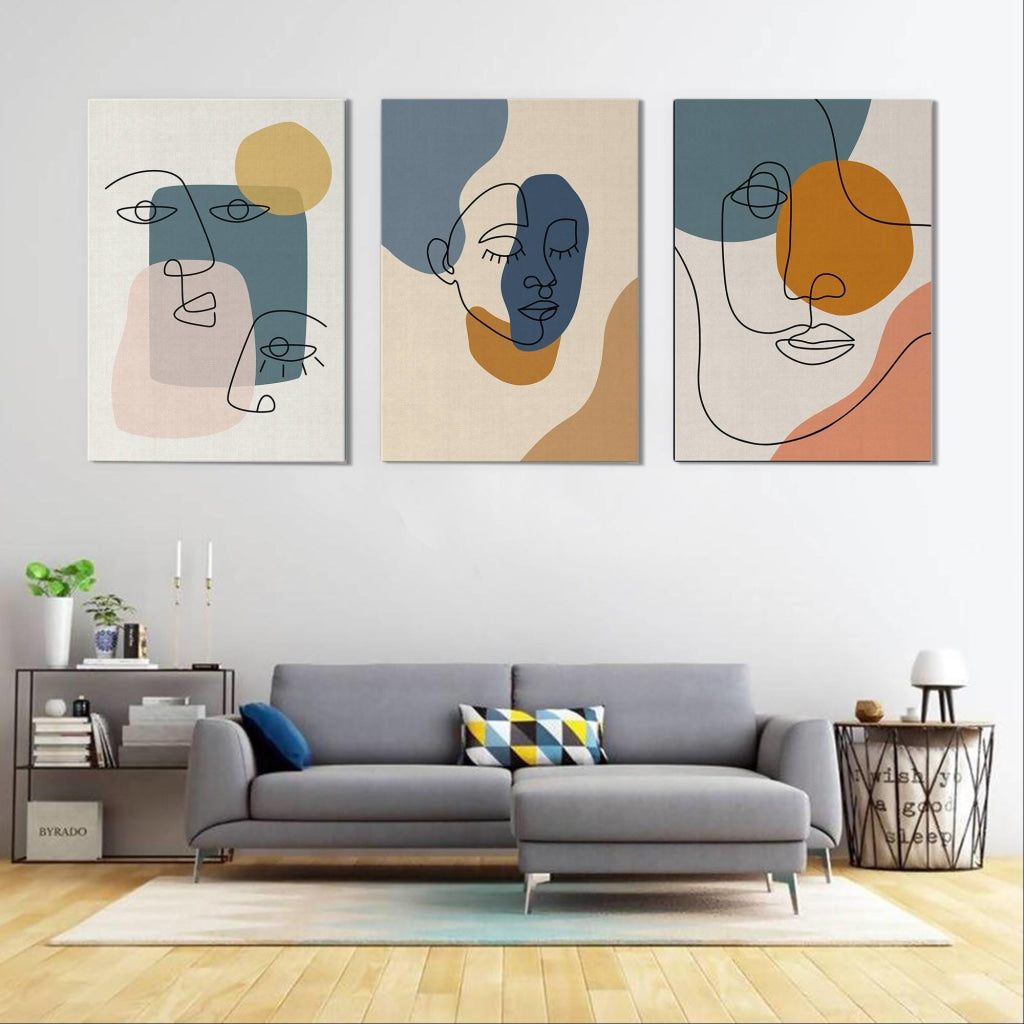 Face Line 3 Panels Art Frame For Wall Decor- Funkydecors Xs / Canvas Posters Prints &amp; Visual Artwork