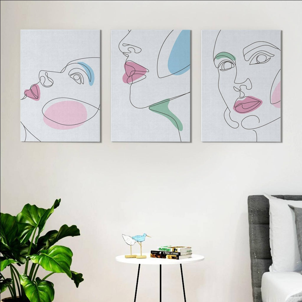 Face Line 3 Panels Art Frame For Wall Decor- Funkydecors Xs / Canvas Posters Prints &amp; Visual Artwork