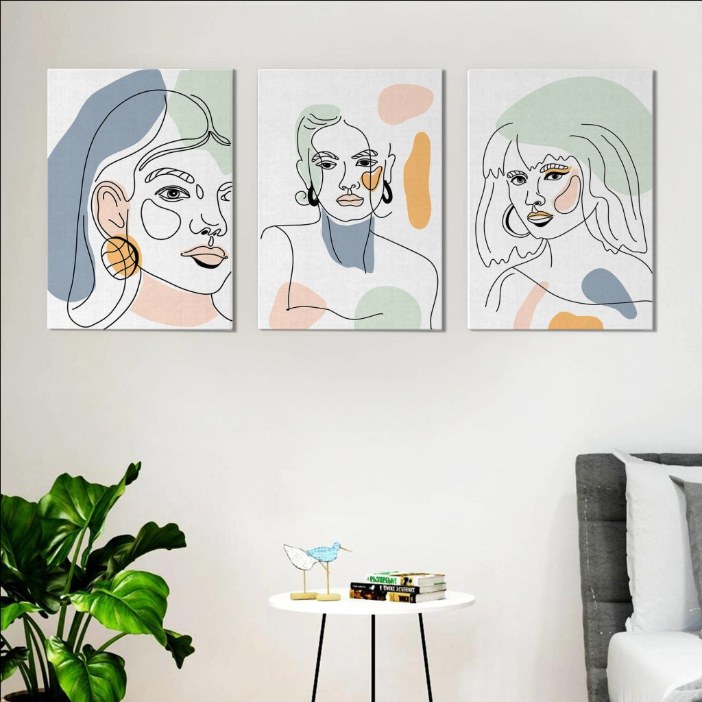 Face Line 3 Panels Art Frame For Wall Decor- Funkydecors Xs / Canvas Posters Prints &amp; Visual Artwork