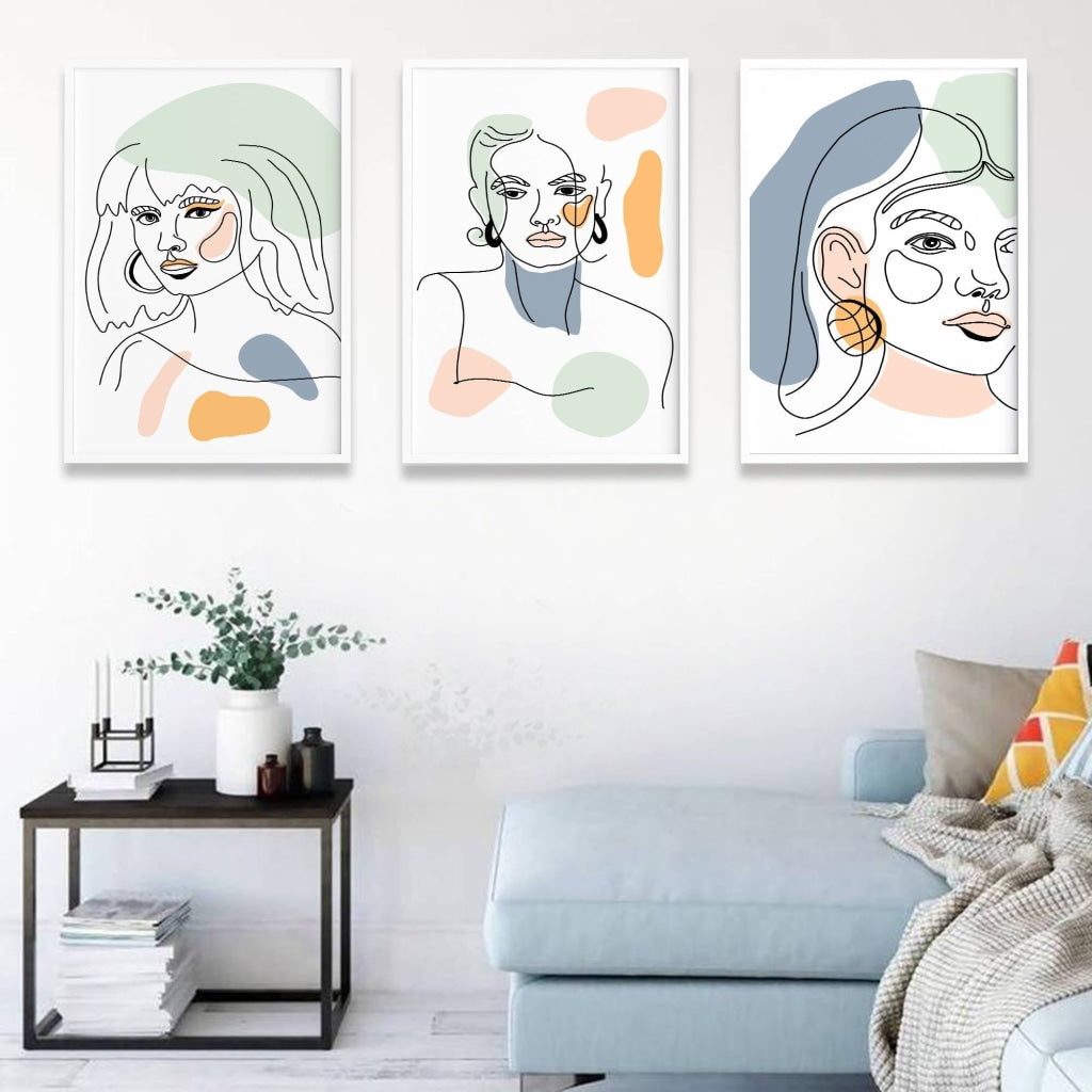 Face Line 3 Panels Art Frame For Wall Decor- Funkydecors Xs / White Posters Prints & Visual Artwork