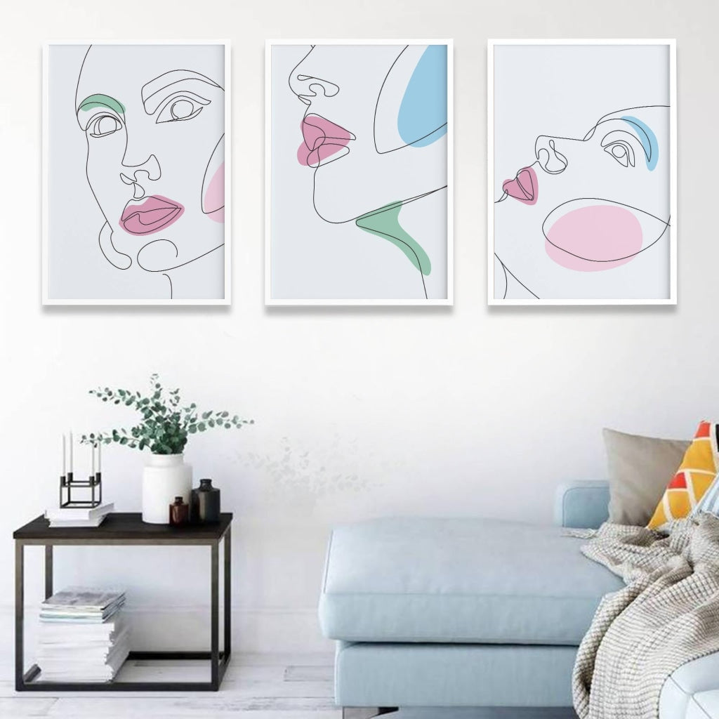 Face Line 3 Panels Art Frame For Wall Decor- Funkydecors Xs / White Posters Prints &amp; Visual Artwork