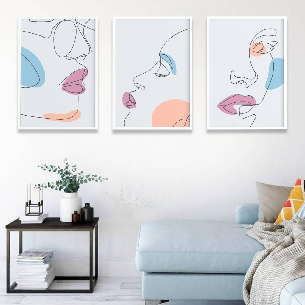 Face Line 3 Panels Art Frame For Wall Decor- Funkydecors Xs / White Posters Prints &amp; Visual Artwork