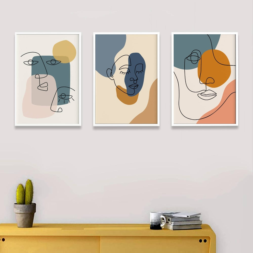 Face Line 3 Panels Art Frame For Wall Decor- Funkydecors Xs / White Posters Prints &amp; Visual Artwork
