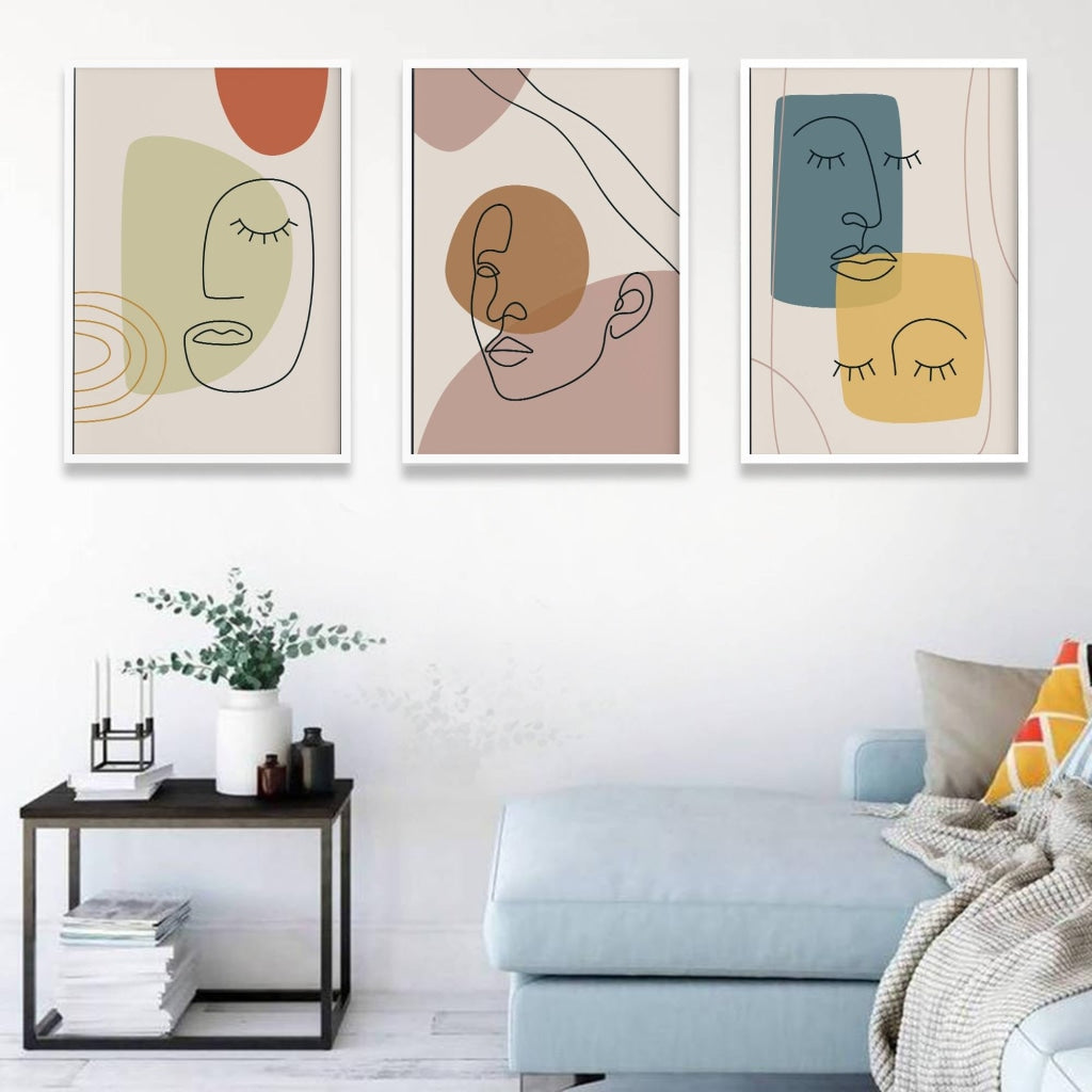 Face Line 3 Panels Art Frame For Wall Decor- Funkydecors Xs / White Posters Prints &amp; Visual Artwork