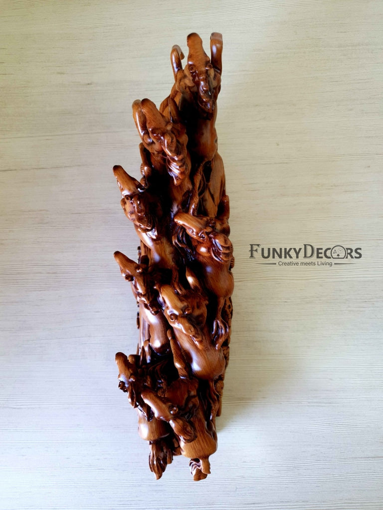 Feng Shui 8 Horses Sculpture In Brown Decorative Showpiece Animal Figurine- Funkydecors Figurines