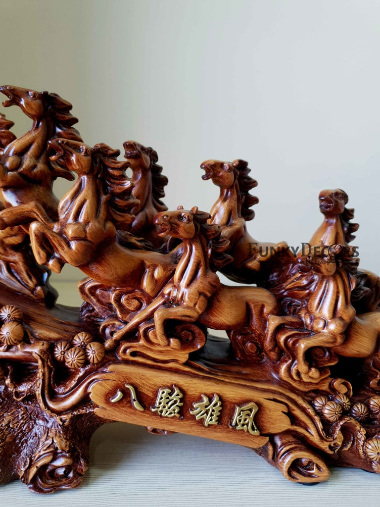 Feng Shui 8 Horses Sculpture In Brown Decorative Showpiece Animal Figurine- Funkydecors Figurines