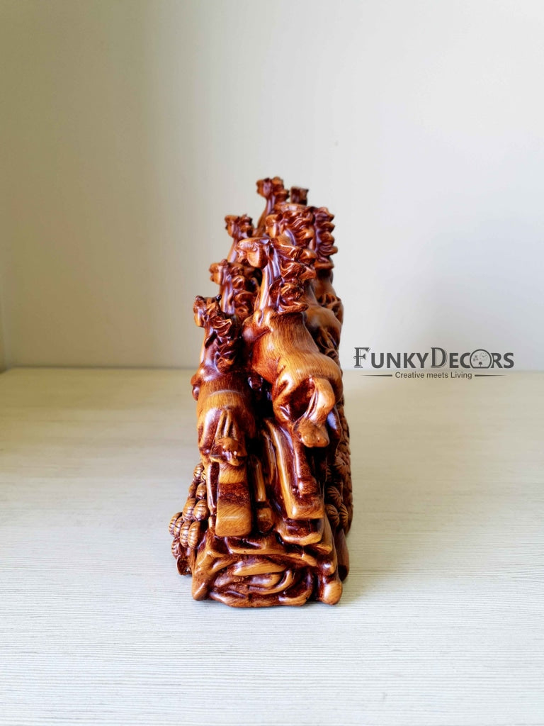 Feng Shui 8 Horses Sculpture In Brown Decorative Showpiece Animal Figurine- Funkydecors Figurines