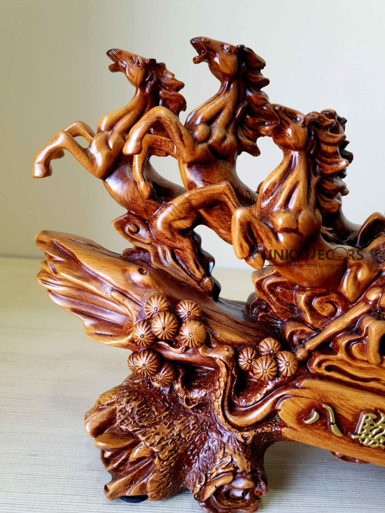 Feng Shui 8 Horses Sculpture In Brown Decorative Showpiece Animal Figurine- Funkydecors Figurines
