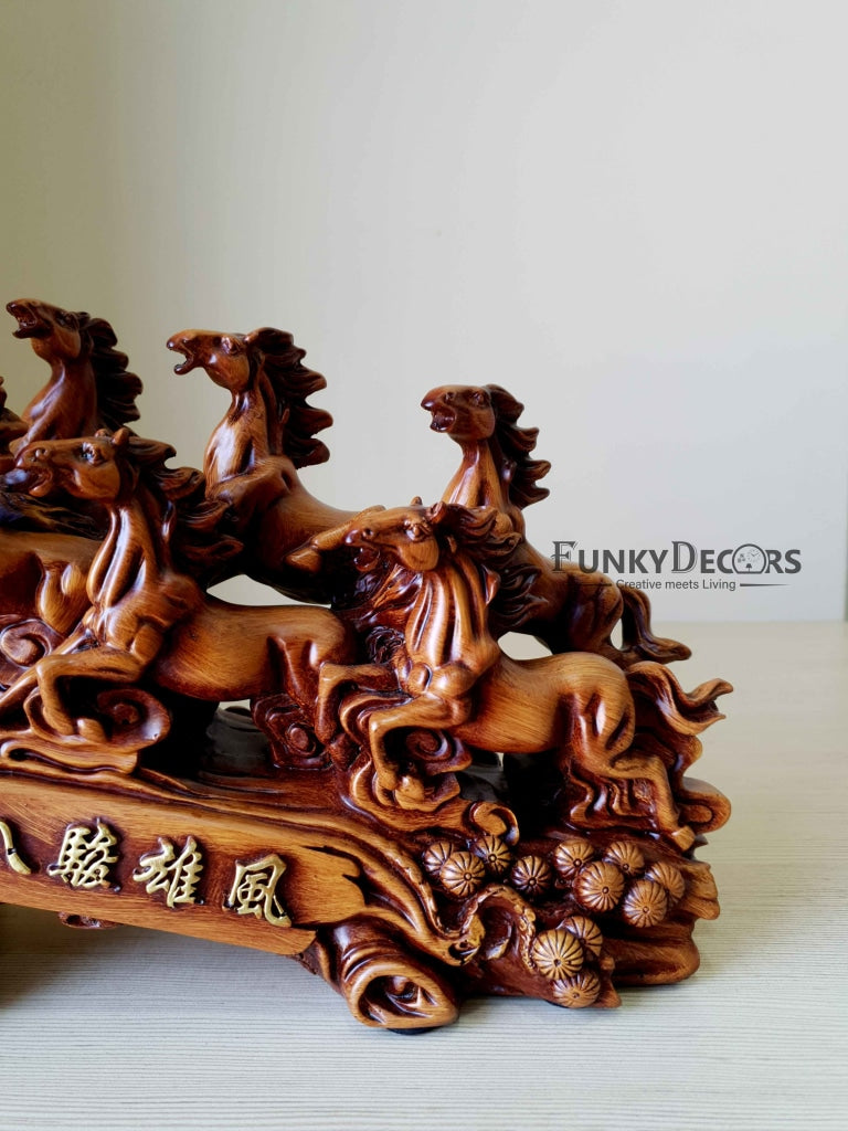 Feng Shui 8 Horses Sculpture In Brown Decorative Showpiece Animal Figurine- Funkydecors Figurines