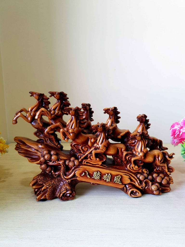 Feng Shui 8 Horses Sculpture In Brown Decorative Showpiece Animal Figurine- Funkydecors Figurines