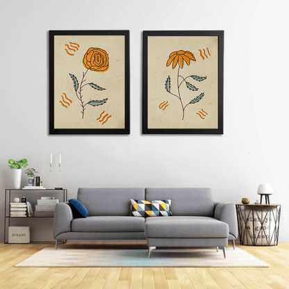 Floral 2 Panels Art Frame For Wall Decor- Funkydecors Xs / Black Posters Prints & Visual Artwork