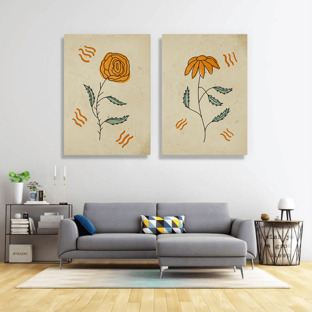 Floral 2 Panels Art Frame For Wall Decor- Funkydecors Xs / Canvas Posters Prints &amp; Visual Artwork