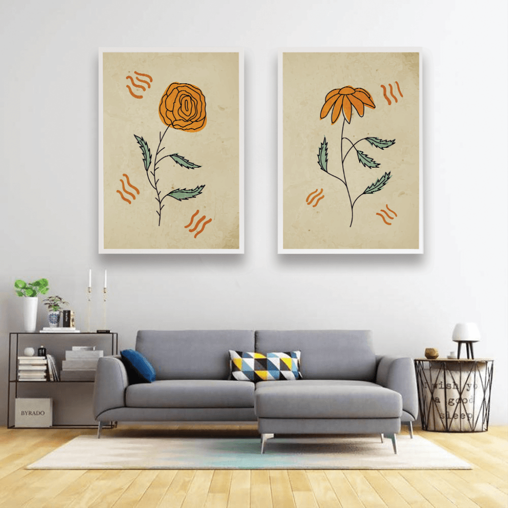 Floral 2 Panels Art Frame For Wall Decor- Funkydecors Xs / White Posters Prints &amp; Visual Artwork