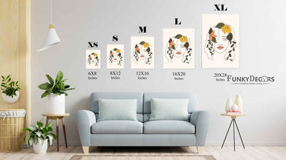 Floral Girl Line Art Frame For Wall Decor- Funkydecors Posters Prints & Visual Artwork