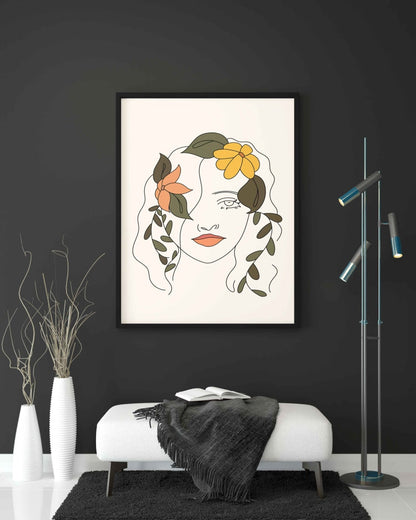 Floral Girl Line Art Frame For Wall Decor- Funkydecors Xs / Black Posters Prints & Visual Artwork