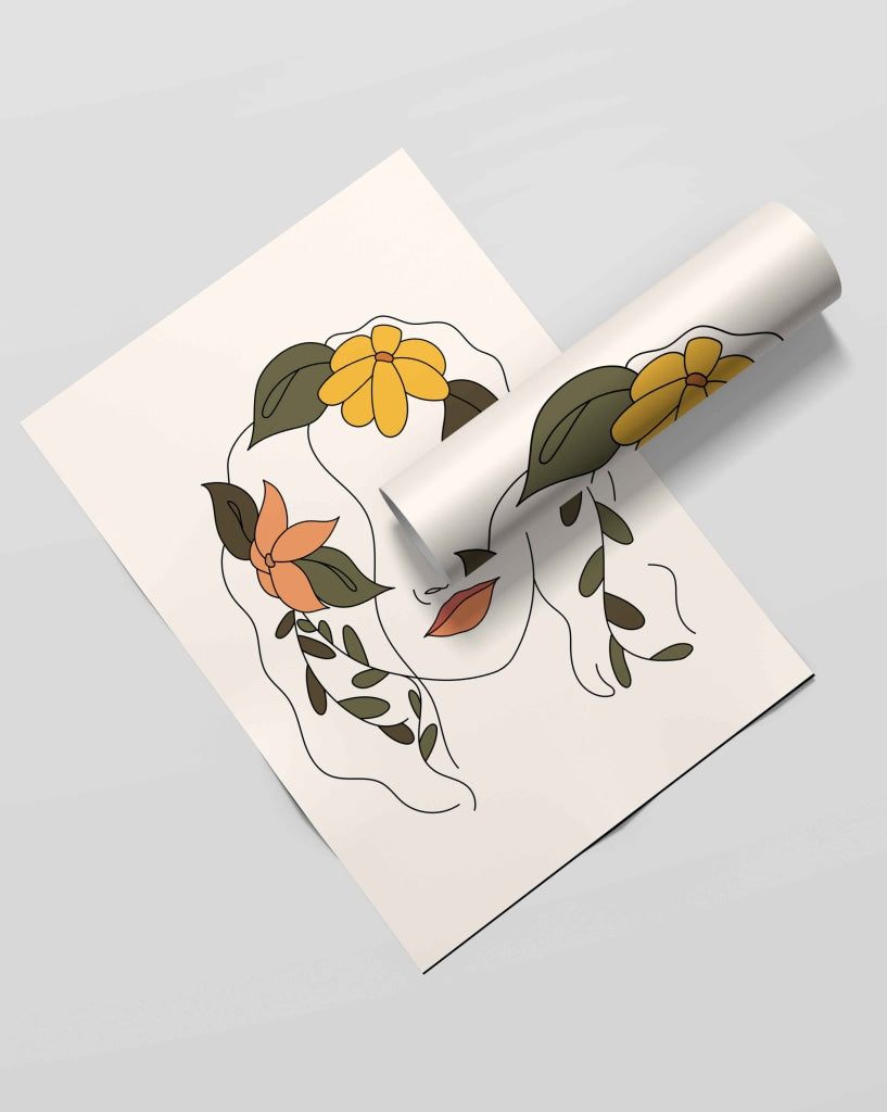 Floral Girl Line Art Frame For Wall Decor- Funkydecors Xs / Roll Posters Prints & Visual Artwork