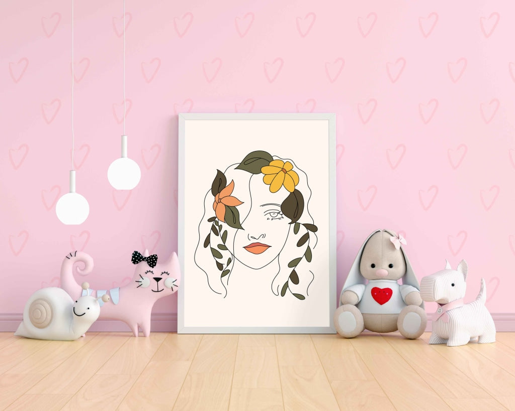 Floral Girl Line Art Frame For Wall Decor- Funkydecors Xs / White Posters Prints & Visual Artwork