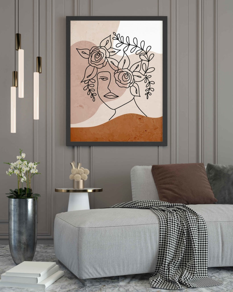 Floral Highlights - Women Line Art Frame For Wall Decor- Funkydecors Xs / Black Posters Prints &amp;
