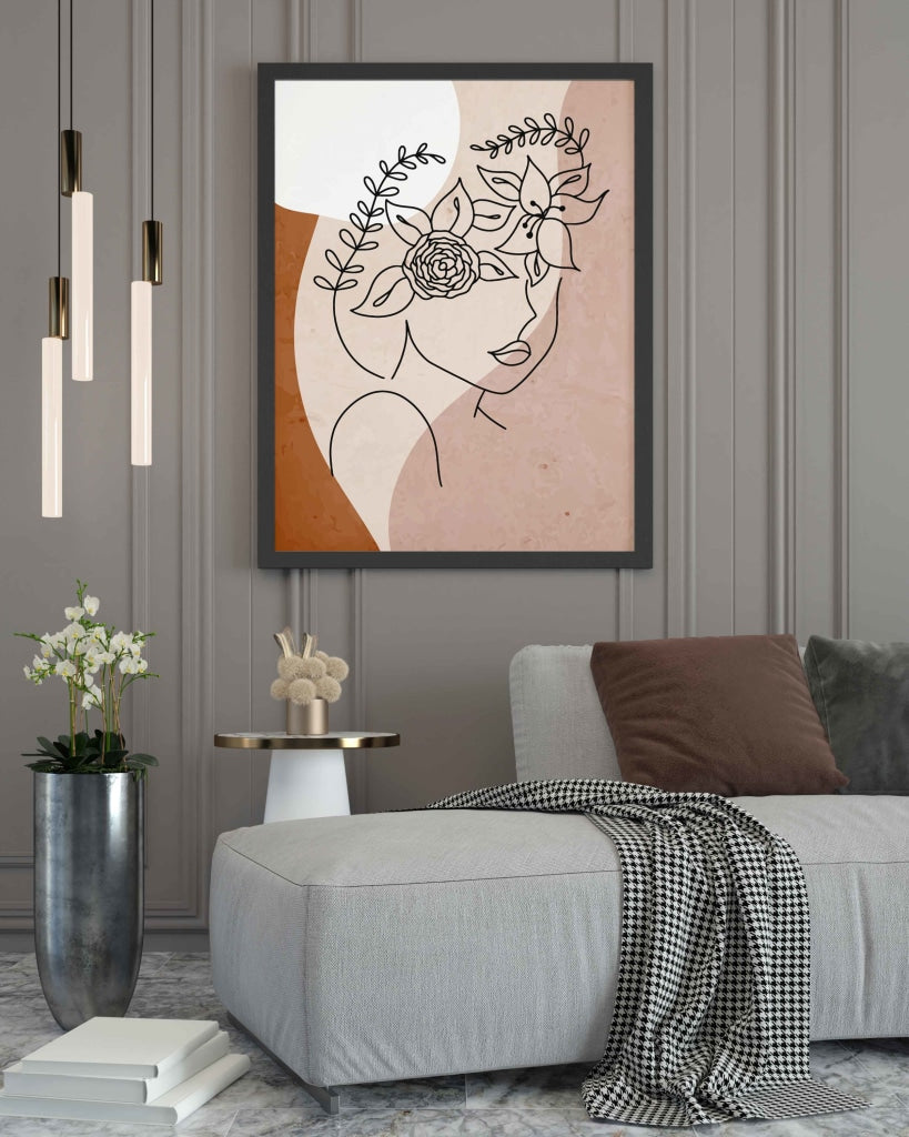 Floral Highlights - Women Line Art Frame For Wall Decor- Funkydecors Xs / Black Posters Prints &amp;