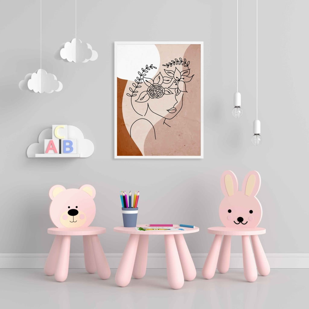 Floral Highlights - Women Line Art Frame For Wall Decor- Funkydecors Xs / White Posters Prints &amp;