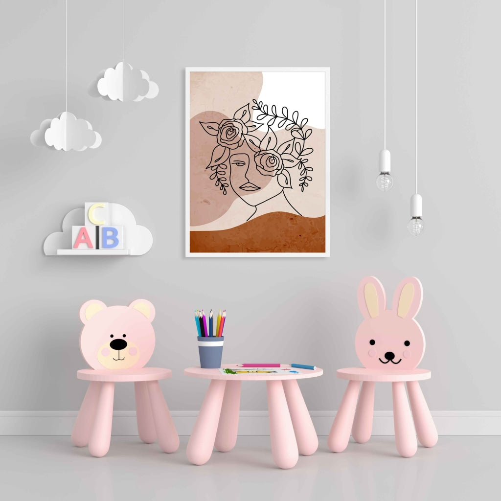 Floral Highlights - Women Line Art Frame For Wall Decor- Funkydecors Xs / White Posters Prints &amp;