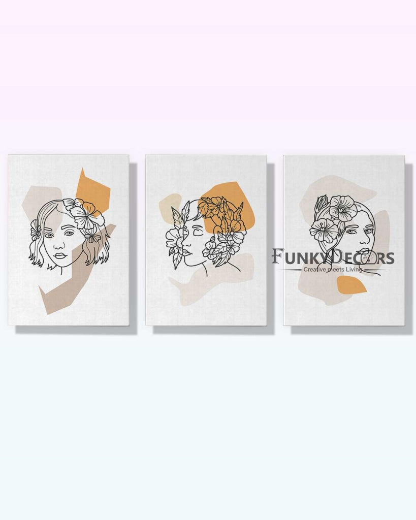 Floral Lady - 3 Panels Art Frame For Wall Decor- Funkydecors Posters Prints &amp; Visual Artwork