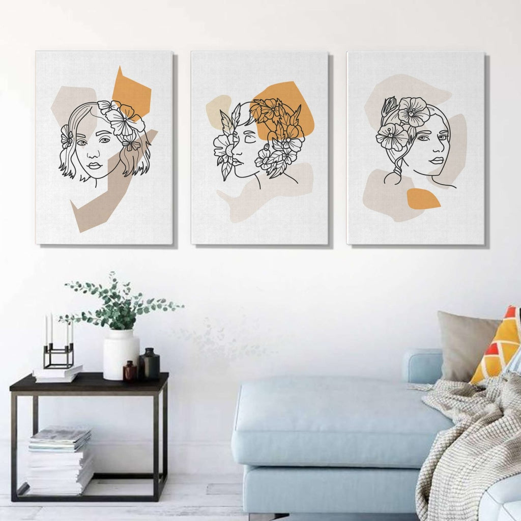 Floral Lady - 3 Panels Art Frame For Wall Decor- Funkydecors Xs / Canvas Posters Prints &amp; Visual