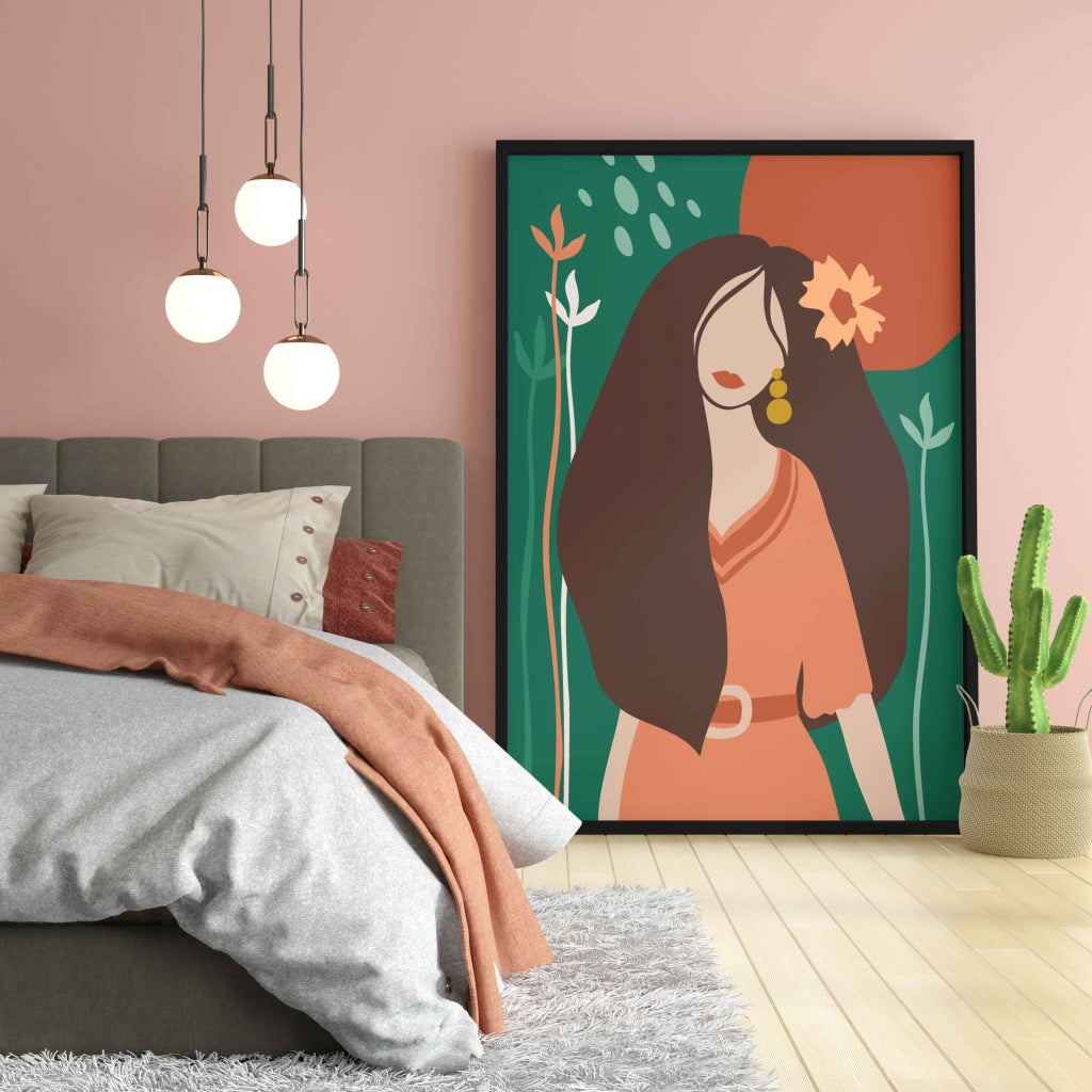 Floral Women Portrait Art Frame For Wall Decor- Funkydecors Xs / Black Posters Prints & Visual