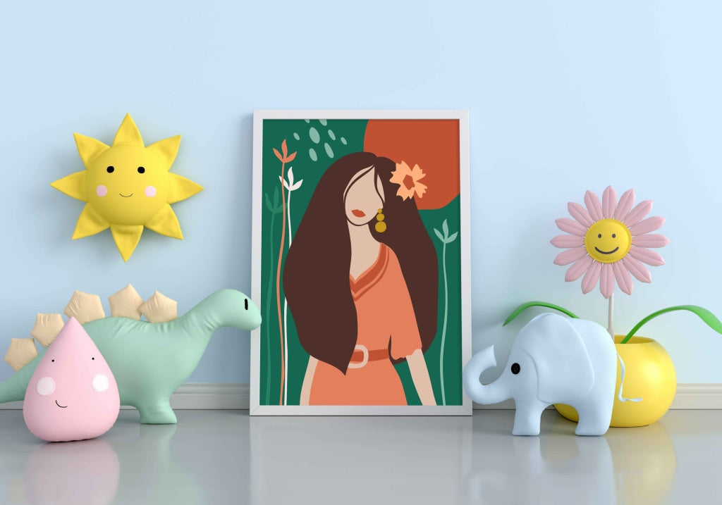 Floral Women Portrait Art Frame For Wall Decor- Funkydecors Xs / White Posters Prints & Visual