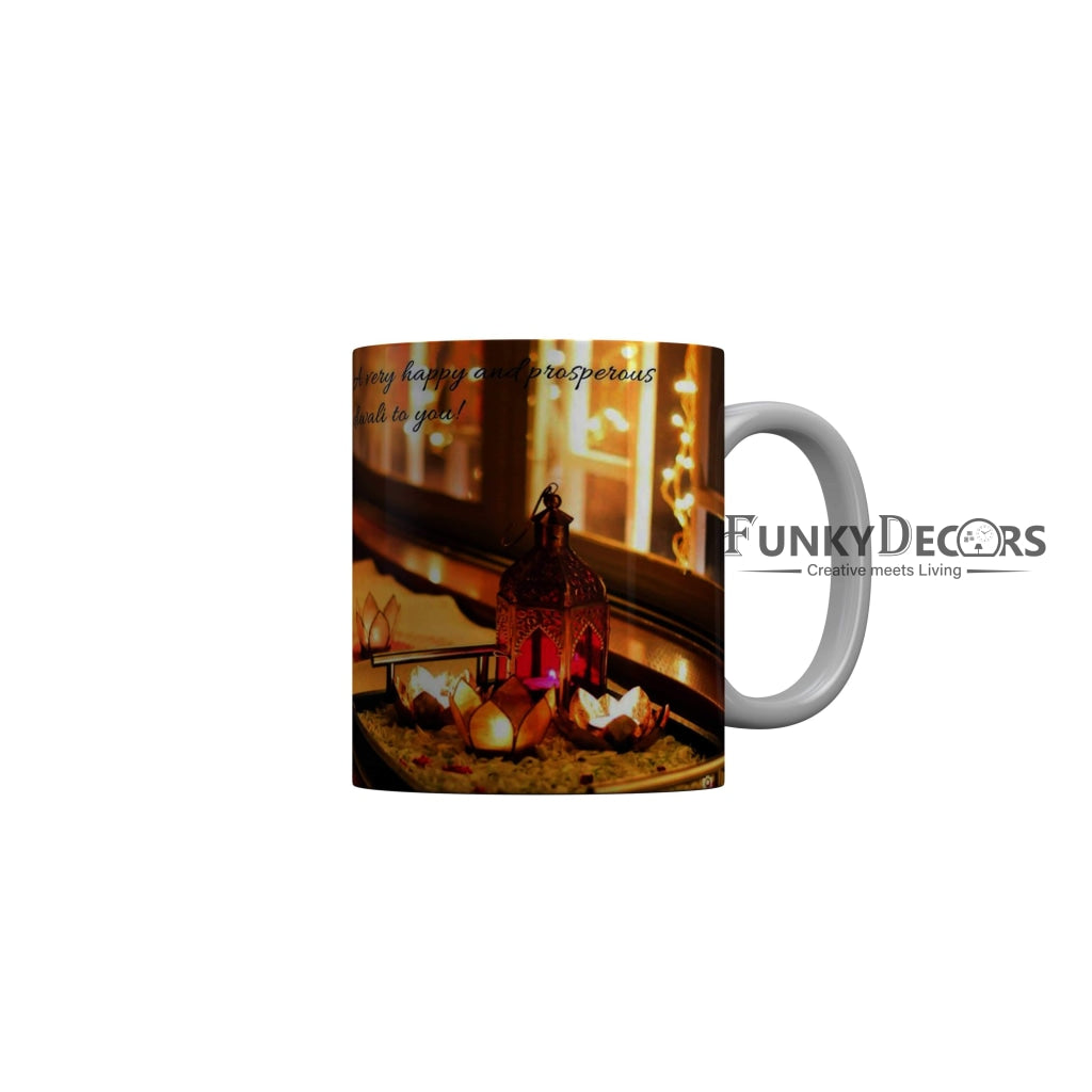FunkyDecors A very happy and prosperous diwali to you Happy Diwali Ceramic Mug, 350 ML, Multicolor Diwali Mug FunkyDecors