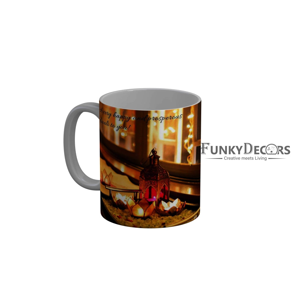 FunkyDecors A very happy and prosperous diwali to you Happy Diwali Ceramic Mug, 350 ML, Multicolor Diwali Mug FunkyDecors