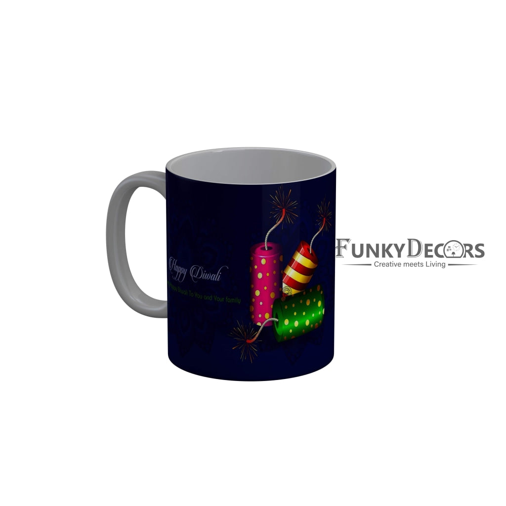 FunkyDecors A very happy diwali to you and your family Happy Diwali Ceramic Mug, 350 ML, Multicolor Diwali Mug FunkyDecors
