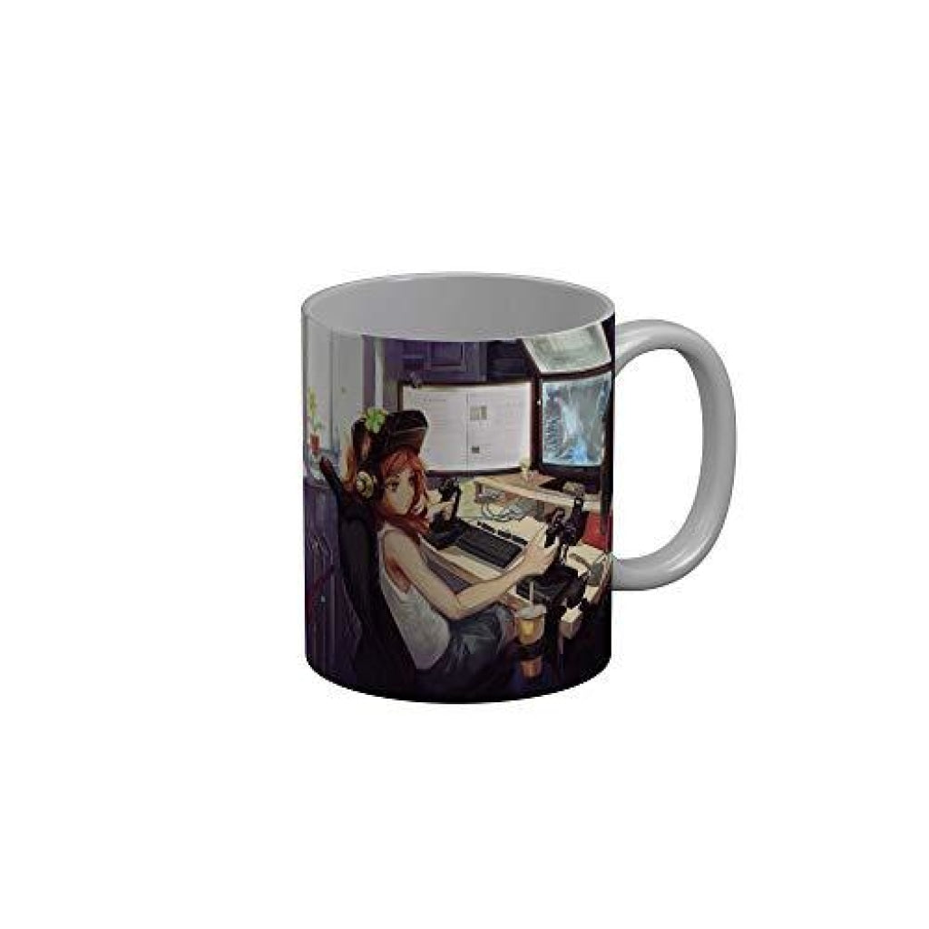 Funkydecors Anime Girl Gothic Cat Ceramic Mug 350 Ml Multicolor Mugs